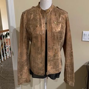 Tory Burch gold metallic leather biker jacket 12